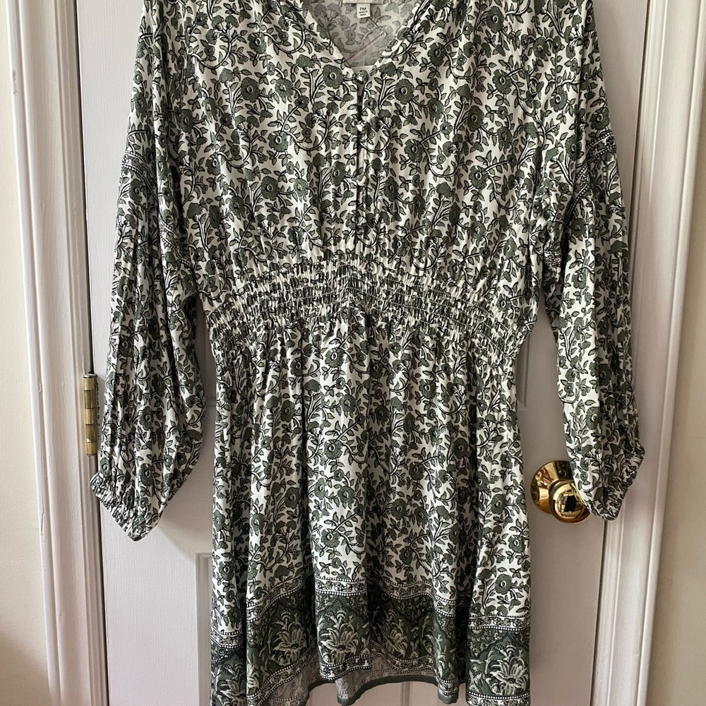 Wonderly Green and White Smocked Mini Dress